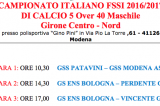 4 Marzo, Modena (MO). Qualificazioni Campionato Calcio A5 “Over40” – Girone Centro-Nord