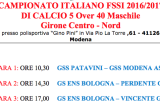 4 Marzo, Modena (MO). Qualificazioni Campionato Calcio A5 “Over40” – Girone Centro-Nord 4 Marzo, Modena (MO). Qualificazioni Campionato Calcio A5 “Over40” – Girone Centro-Nord