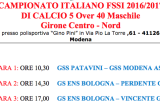 4 Marzo, Modena (MO). Qualificazioni Campionato Calcio A5 “Over40” – Girone Centro-Nord