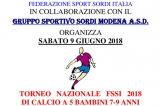 9 Giugno, Modena (MO). Torneo Nazionale di Calcio A5 per Bambini di 7-9 anni