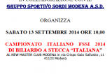 13 Settembre, Modena (MO). Campionato Italiano FSSI di Biliardo