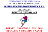 9 Giugno, Modena (MO). Torneo Nazionale di Calcio A5 per Bambini di 7-9 anni 9 Giugno, Modena (MO). Torneo Nazionale di Calcio A5 per Bambini di 7-9 anni